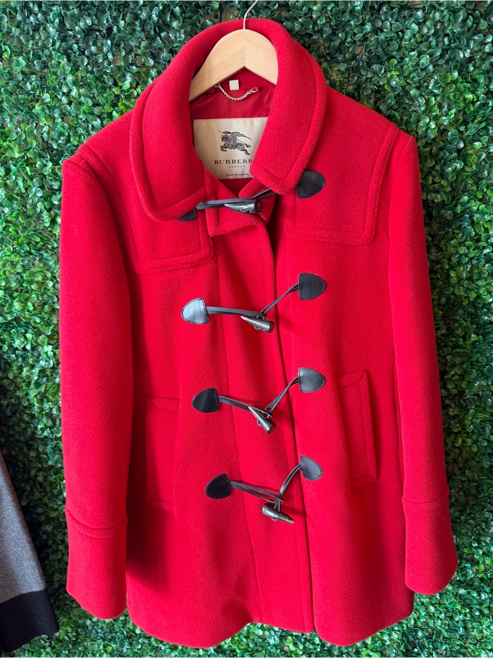 Burberry Classic Red Toggle Pea Coat Wool